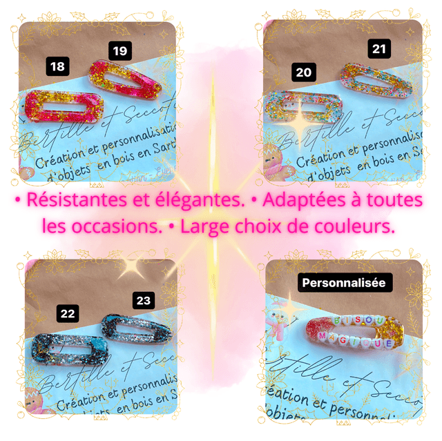 Barrette en résine paillettes 